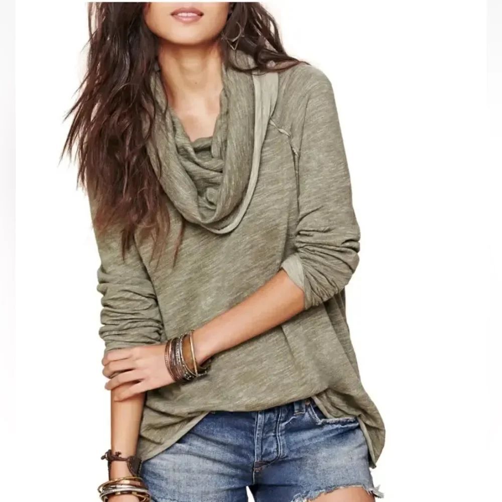 Free People Beach Green Cocoon Cowl Pullover Size Small